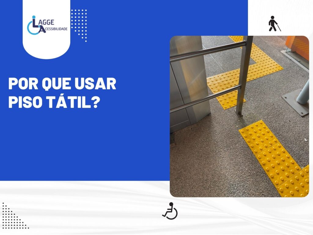 Piso tátil de alerta em PVC amarelo instalado em estação de transporte, sinalizando mudanças de direção e obstáculos.