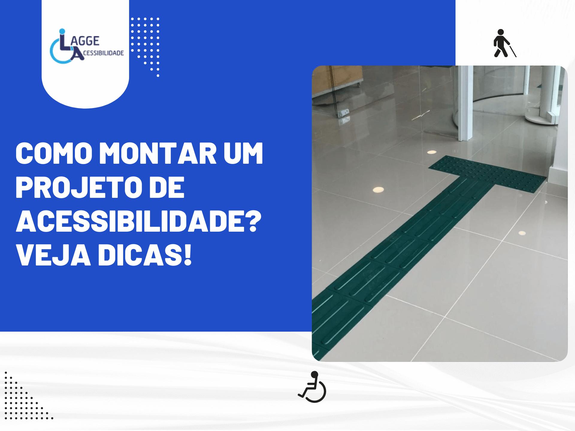 Piso tátil direcional instalado em ambiente interno, ilustrando orientações técnicas e elementos essenciais de um projeto de acessibilidade bem planejado.