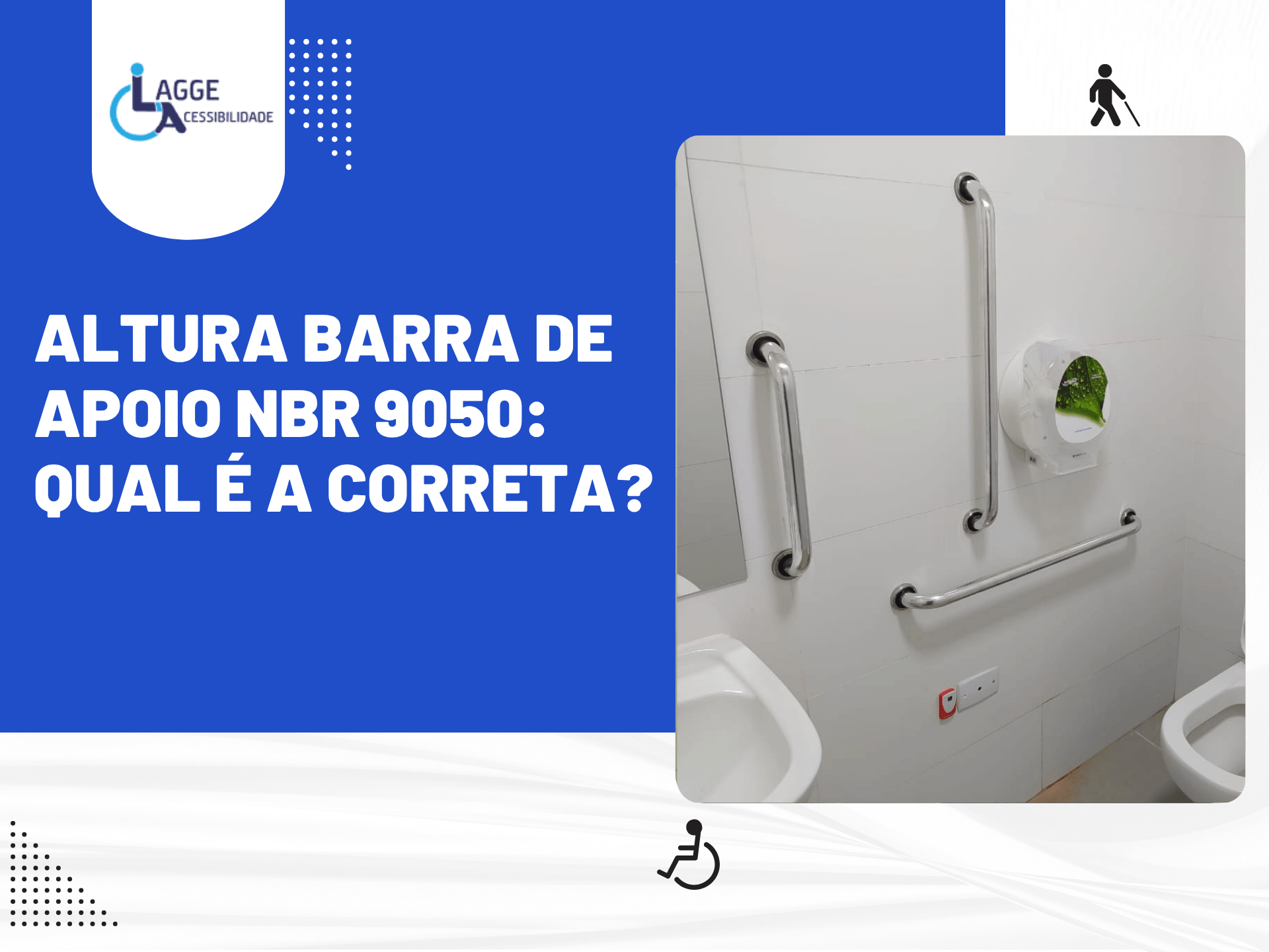 Banheiro acessível com barras laterais e verticais seguindo padrão de Altura barra de apoio NBR 9050 para acessibilidade e segurança.