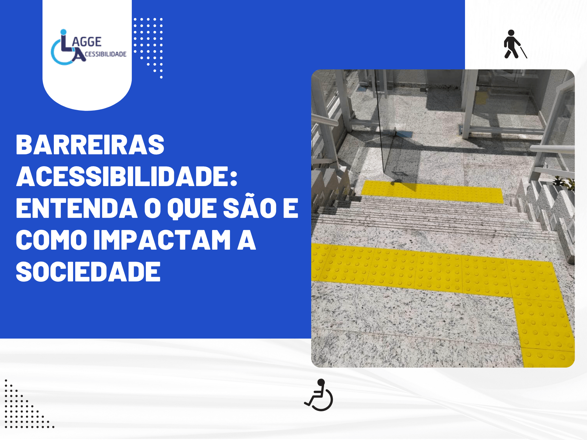Arte de capa sobre barreiras de acessibilidade com destaque para piso tátil em escada e elementos gráficos relacionados à inclusão.